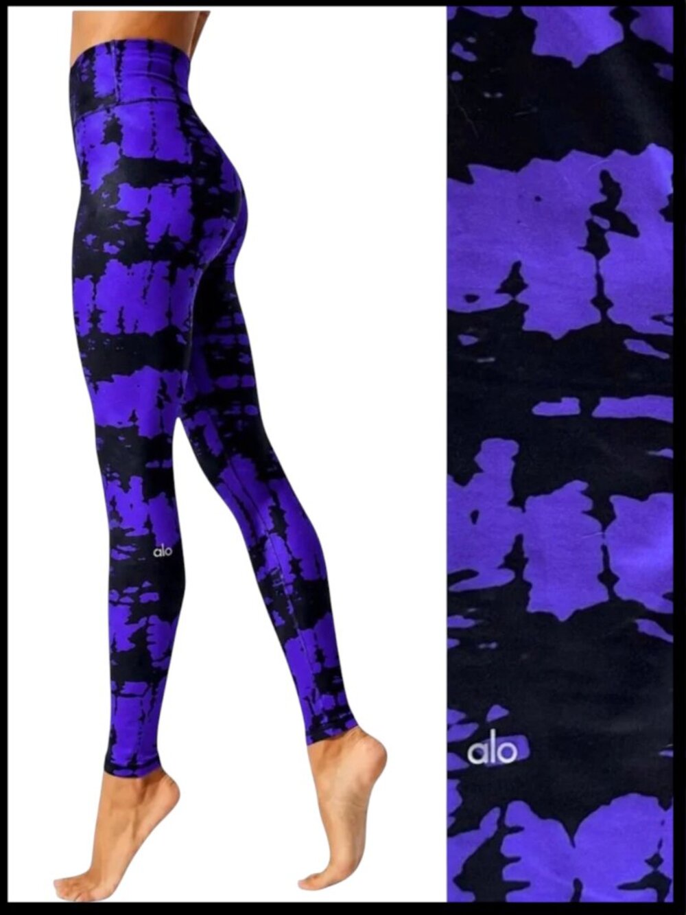Alo Yoga Leggings Purple Black Print High Waist Airbrush XS